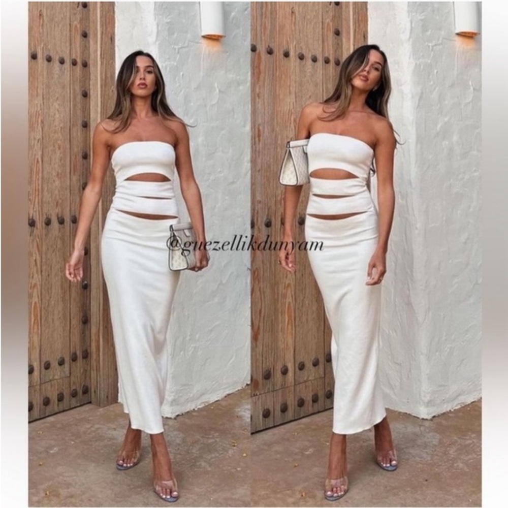 Zara Elegant White Strapless Cut-Out Midi Dress! Like new